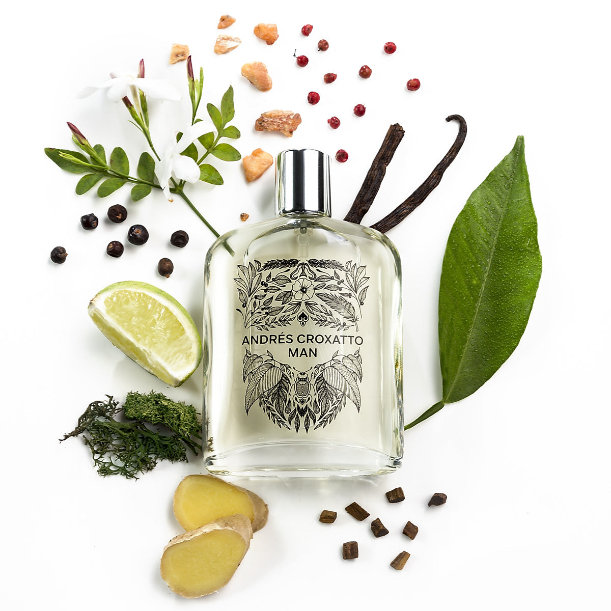 Perfume de Andrés con ingredientes naturales.